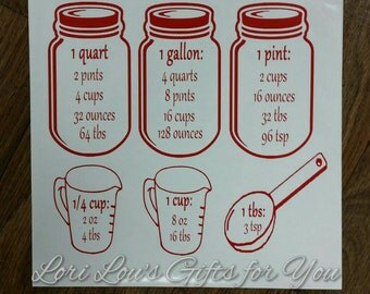 Kitchen Measurements Conversion Decals, kitchen decal, Kitchen Conversions, Measuring decals, Measuring Cups