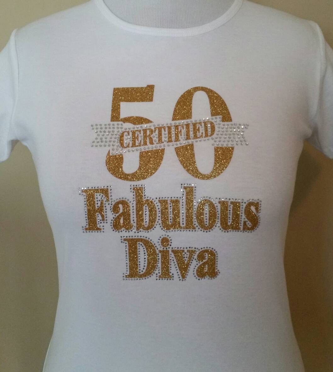 Fabulous At 50 Rhinestone White T Shirt Default Glitter Color