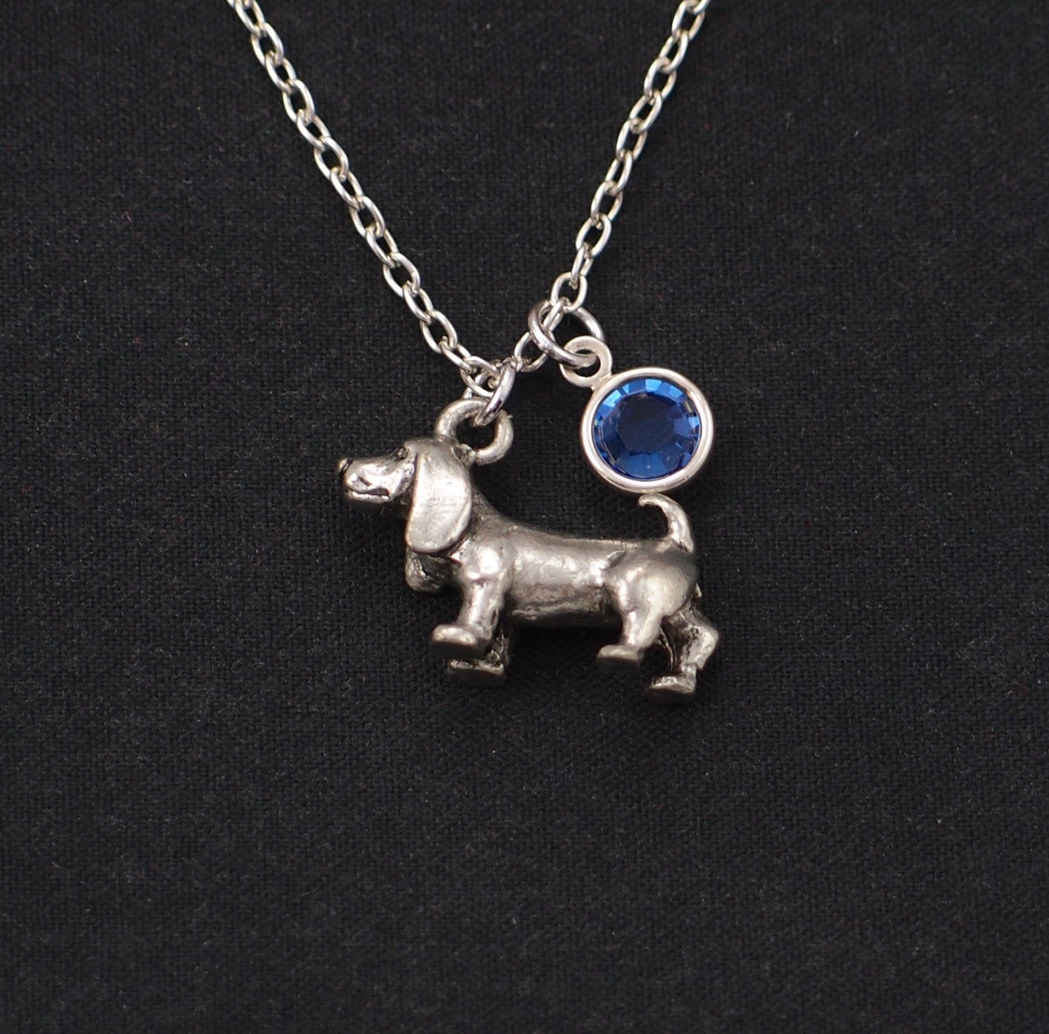 birthstone necklace dachshund necklace silver dog charm dog