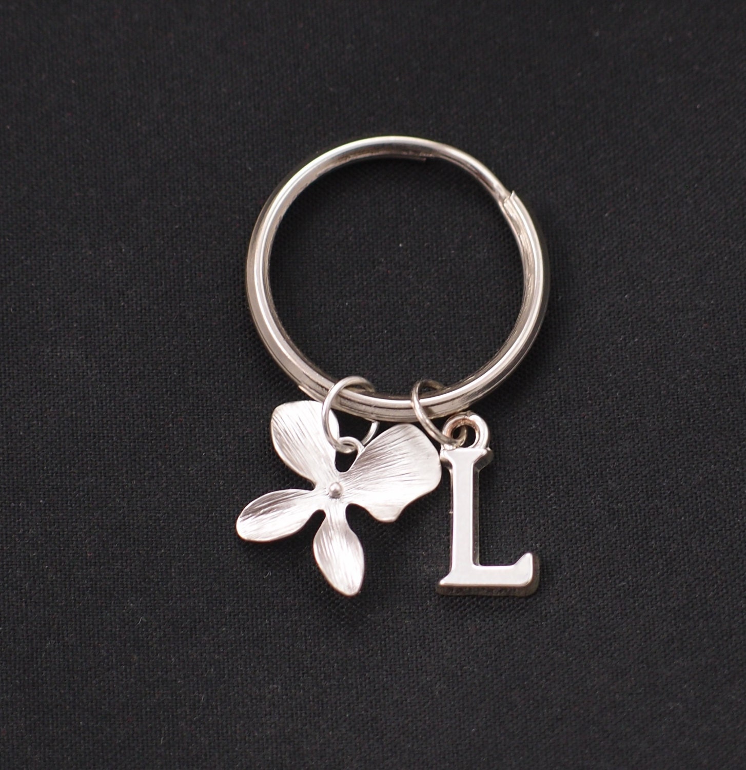 orchid keychain sterling silver filled initial keychain