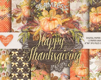 Watercolor "Happy Thanksgiving" digital papers, Autumn Leaves, Fall, watercolor clip art, hand painted, leaves, watercolour clip art