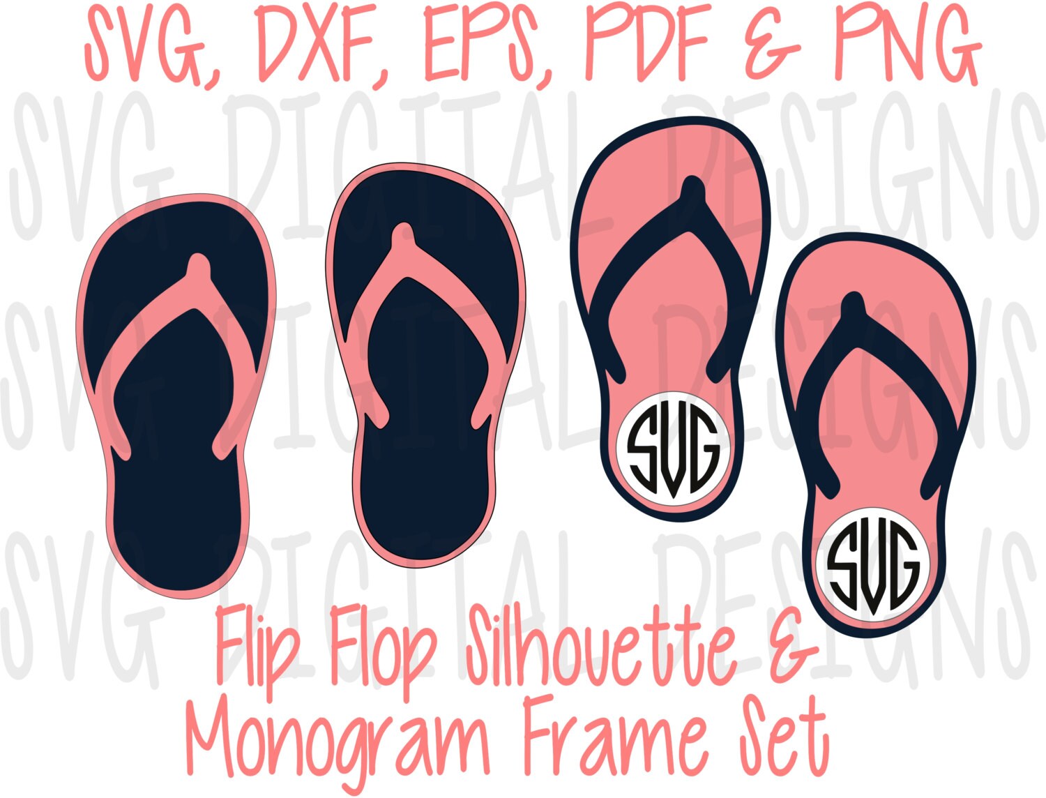 Flip Flops Svg Files Summer Monogram Svg by SVGDigitalDesigns