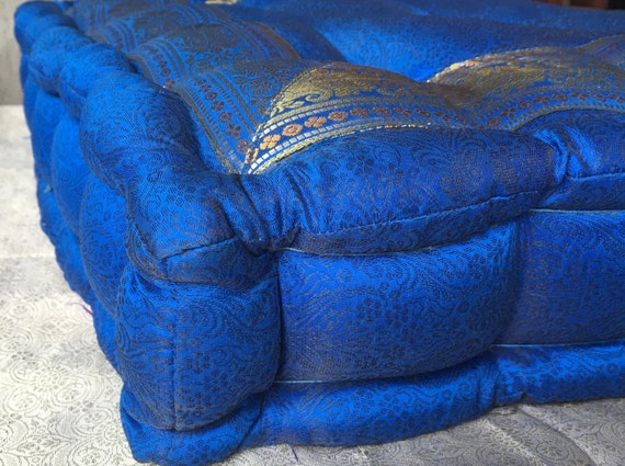 Blue floor cushion meditation pillow floor by TaraDesignLA