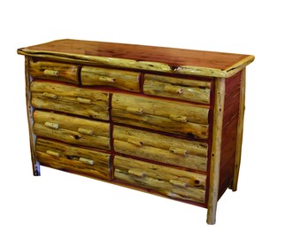 Rustic Red Cedar Log 9 Drawer Dresser - Amish Made in USA - Model# WWR02-017RC - Free Shipping!