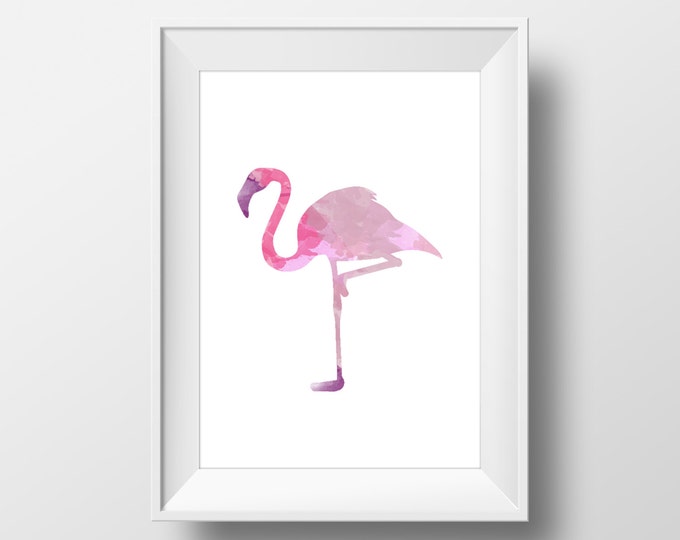 Pink Watercolor Flamingo Poster / Printable Poster 50X70 / Pink Flaming Wall Art / Watercolor Flamingo Printable / Tropical Poster