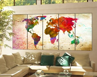 world map canvas art wall art print on canvas world map canvas art decor Print artwork large world map canvas art home office 5 panel