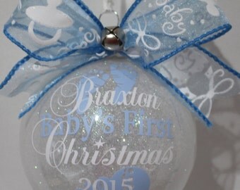 Baby's First Christmas Ornament personalized with any year & name. 4" Acrylic or Glass FIRST NAME ONLY Please made with vinyl