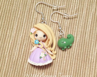 Chibi Rapunzel earrings ~ Cute Disney Princess Princess Earrings Polymer Clay Fimo Flower Girl Gift Handmade Kawaii tiny Pascal