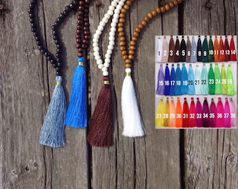 Custom beaded tassel necklace- 8mm wooden beads