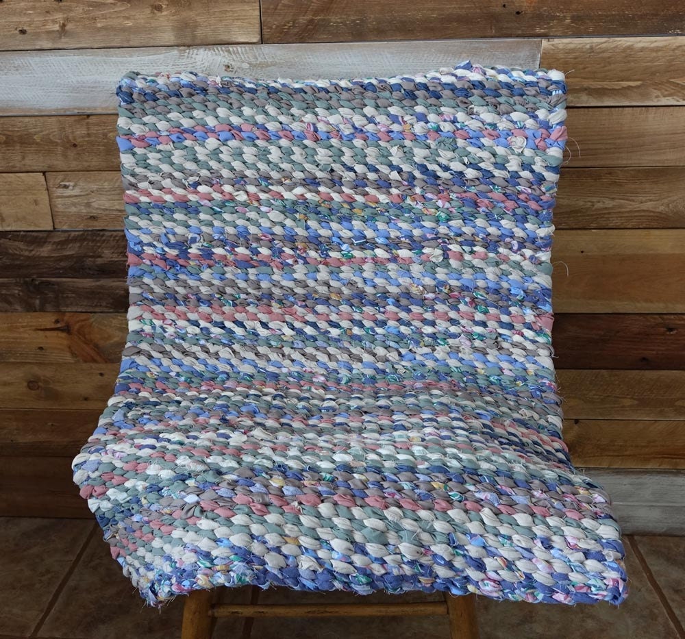 Blue Green Rag Rug Rag Rug Weaving Handmade Cottage Chic