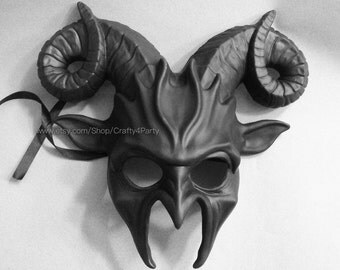 Goat Mask Animal Costume Burlesque Blank Black Masquerade Ram Mask for Wear or Wall Deco