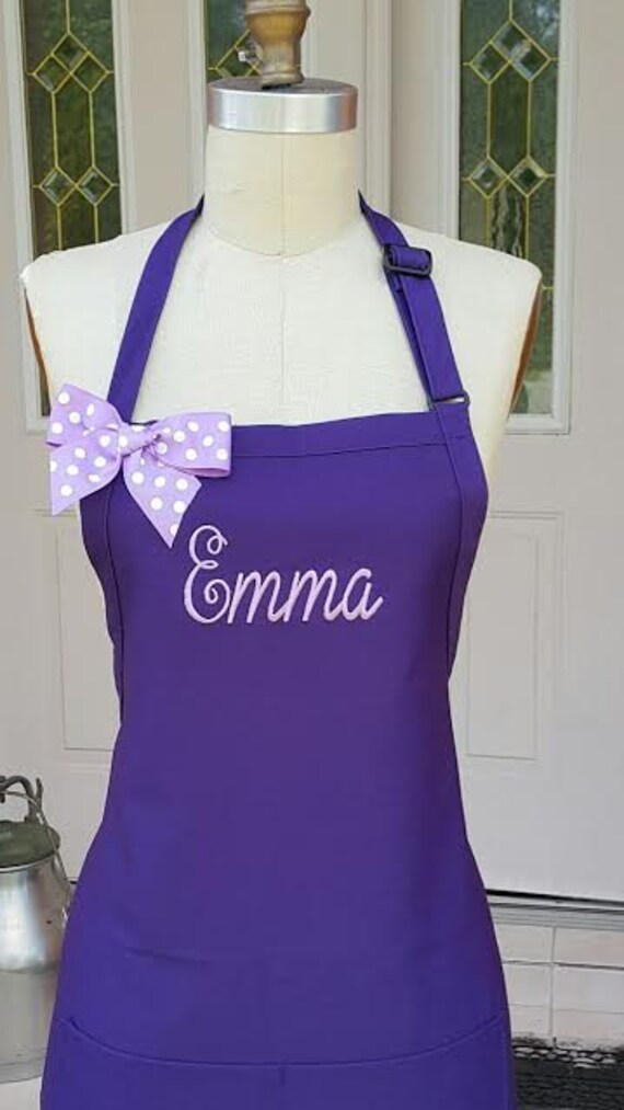 Personalized Purple Apron with Lavender Embroidery thread