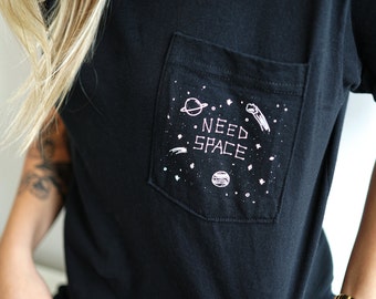 Space T-Shirt, Unisex Pocket T-Shirt, Unisex T-Shirt, Black T-Shirt, Gifts for Introverts