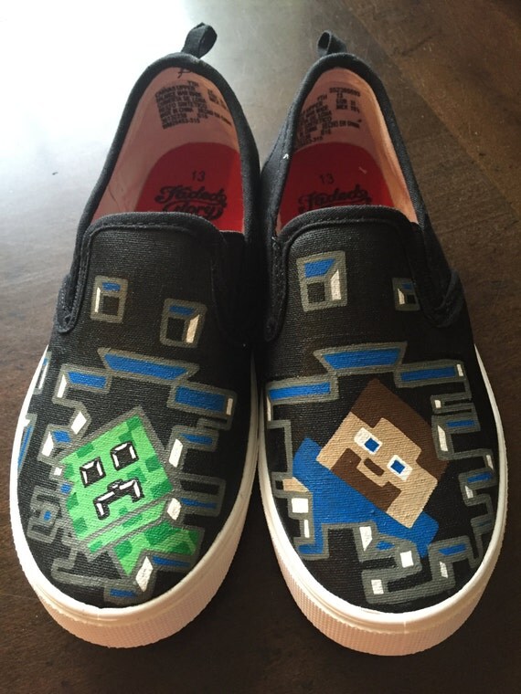 Items similar to Minecraft Inspired Boys Painted Shoes, inspired ...