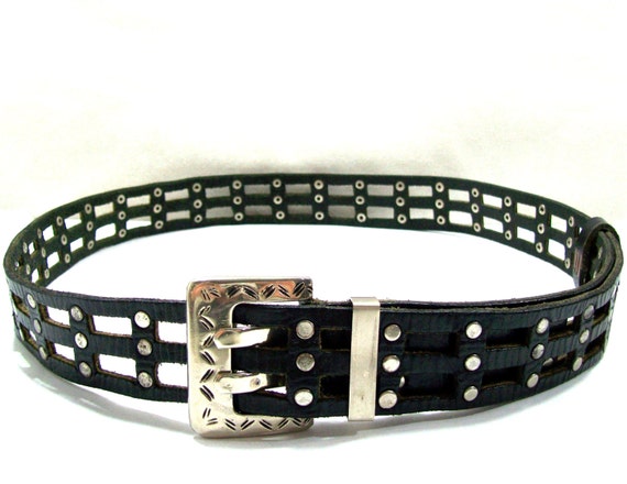 Black leather belt Bikers leather belt Motorcycle belt