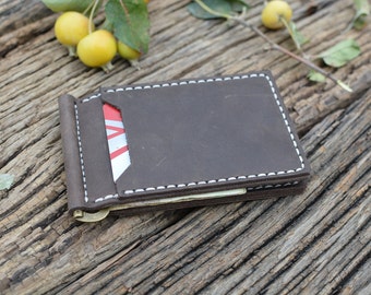 Leather money clip wallet - small wallet - money clip card holder, thin wallet