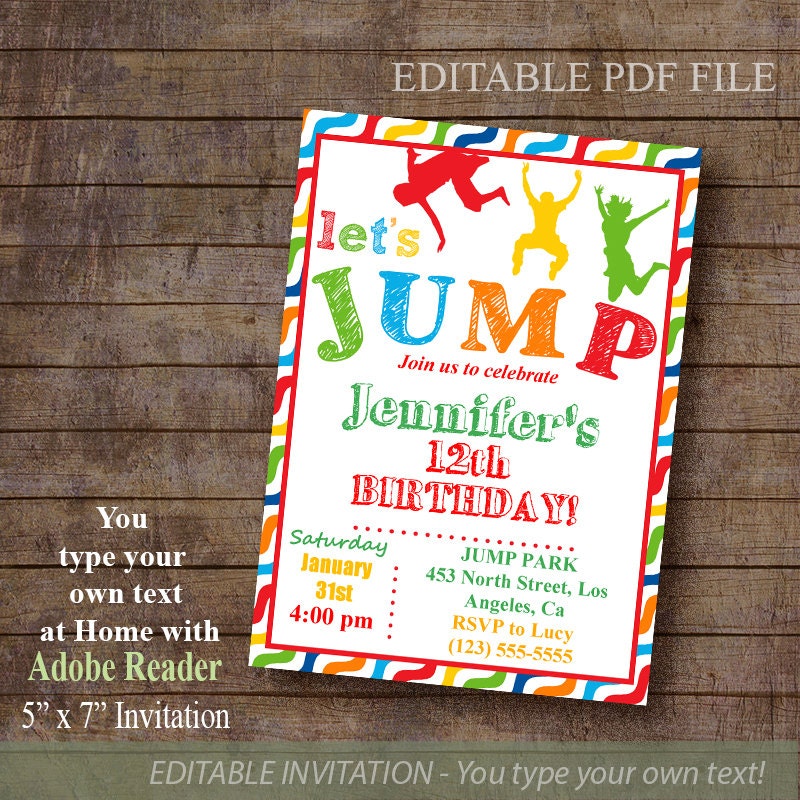 Lets Jump Invitation Jump Birthday Invitation Jump