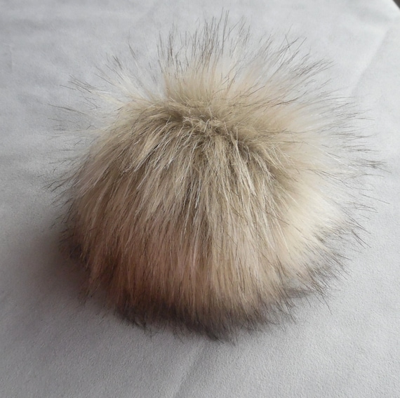 Size S beige faux fur pom pom 4.5 inches/ 12cm