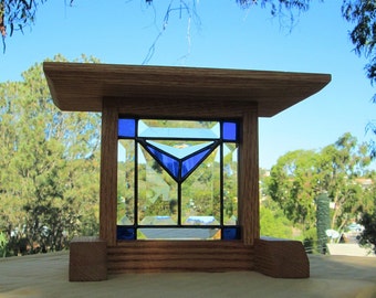 Art Deco Stained Glass|Beveled Glass Solid Oak Display|Plant Stand