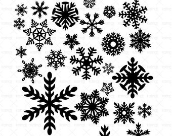 Snowflakes SVG files, 28 Snowflakes vector designs, 1 PNG 300dpi instant download, Winter Vector, Id#H5