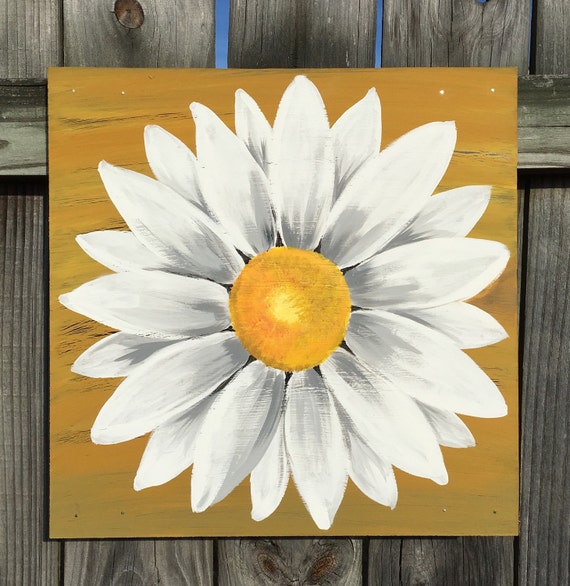 Daisy Painting on a Wood Panel Original Flower by ClarabelleArte