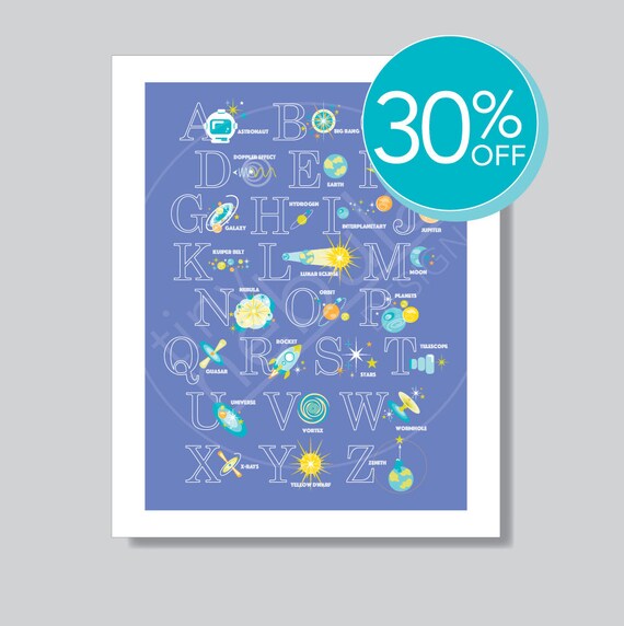 30% OFF Outer Space Alphabet Poster Print: 18x24