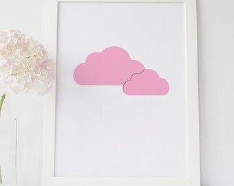 Pink Clouds Print, Minimalist Cloud, Cloud illustration, Cloud Nursery Art, Cloud Wall Art, Pink Clouds Printable, Digital Art, Simplicity