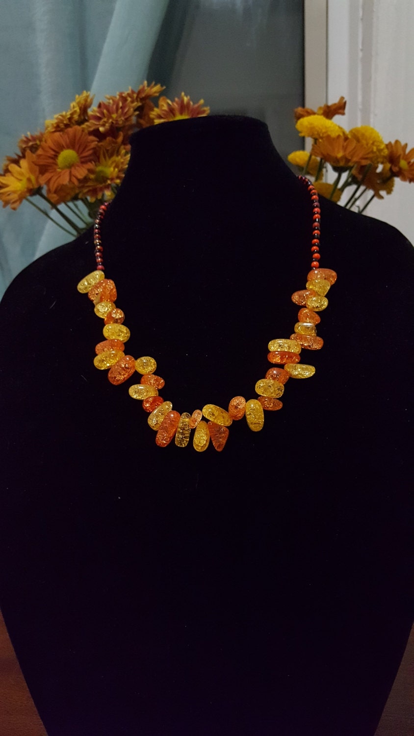 Yellow Orange and Black Glass Bead Necklace