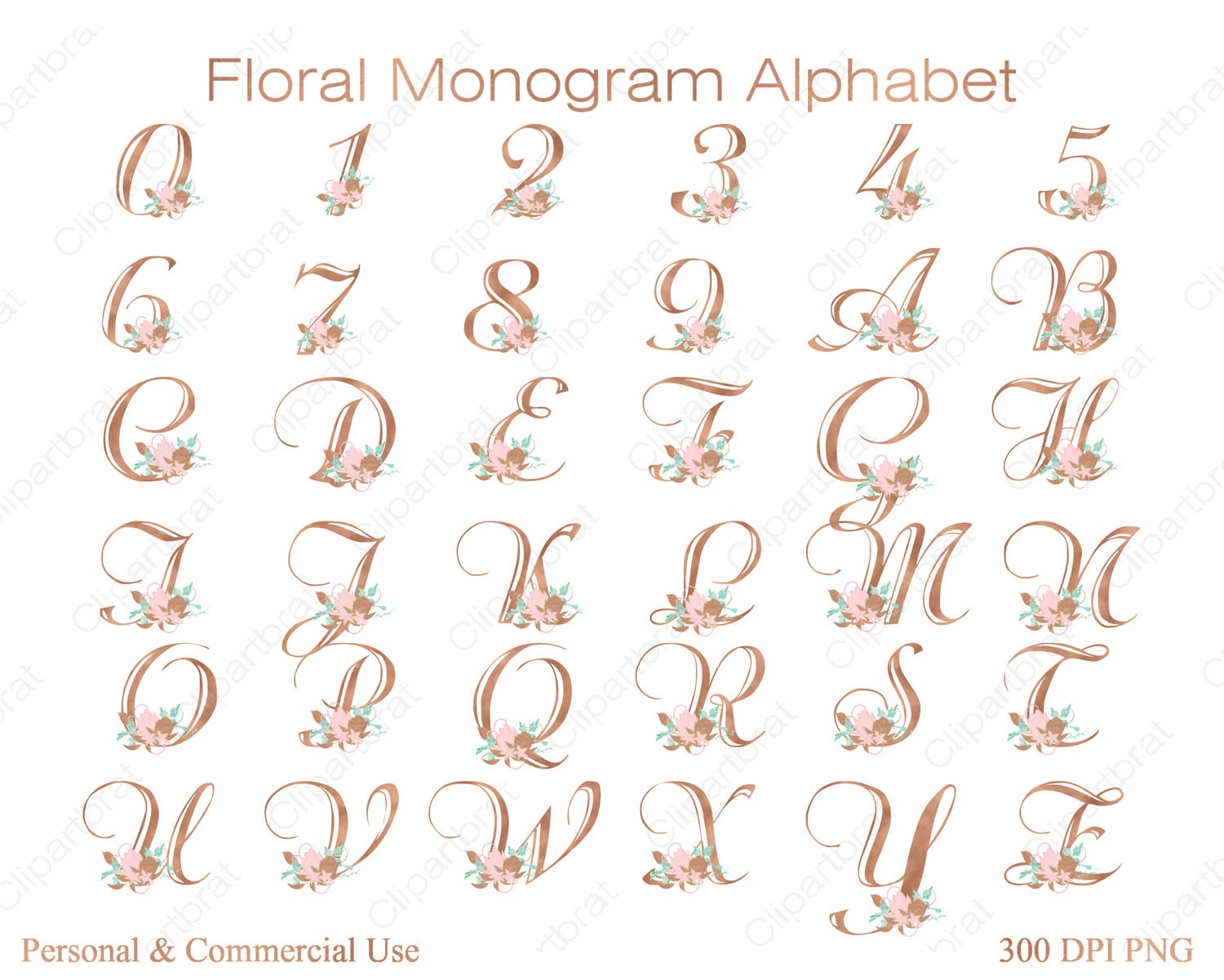 rose gold alphabet clipart for commercial use wedding