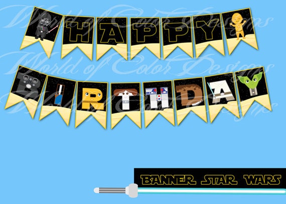 Printable Banner STAR WARS Happy Birthday by WorldofColorDesigns