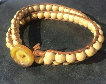 Wooden bead bracelet, wooden wrap bracelet, boho wrap bracelet, hippy wooden bead bracelet, button wrap anklet festival hippy bracelet,uk
