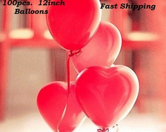 100PCS 12inch Red Heart Latex Balloons Partys, Weddings, Decorations U.S.A. SELLER Fast Shipping