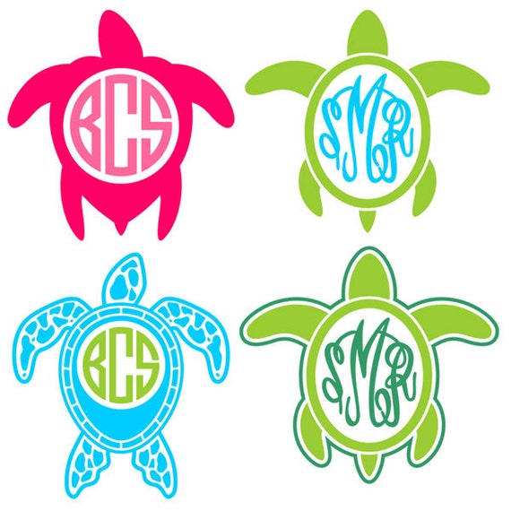 Download Turtle Monogram Frame Cuttable Designs SVG DXF EPS use with