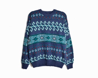 sale! 50% off - Vintage 90s Blue Geometric Sweater / 90s Ugly Sweater / 90s Cosby Sweater - men's large