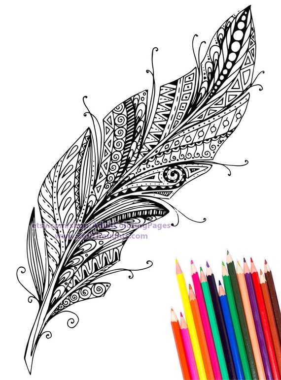 Items similar to Printable Coloring Page FEATHER MANDALA - Download and