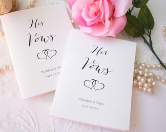 Vow Books, Custom His and Hers Vows Books, Script Heart Wedding Vow Booklets - Set of 2