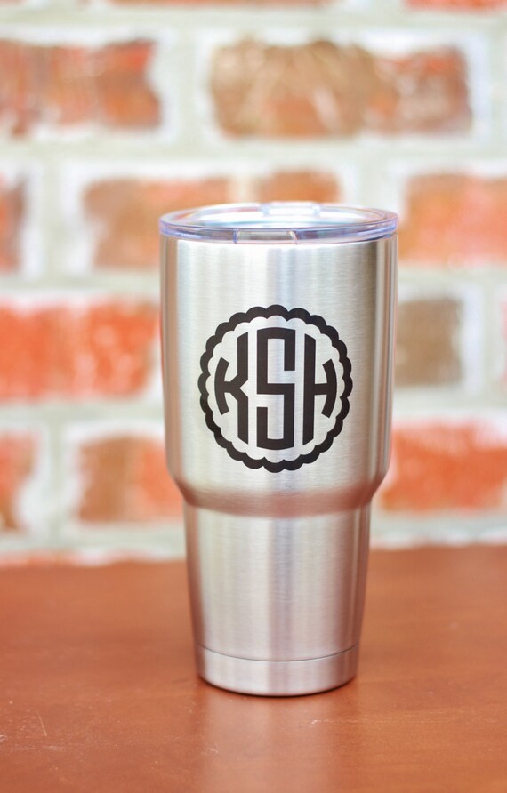 Custom YETI Engraved Yeti Stainless Steel Mug Circle Monogram