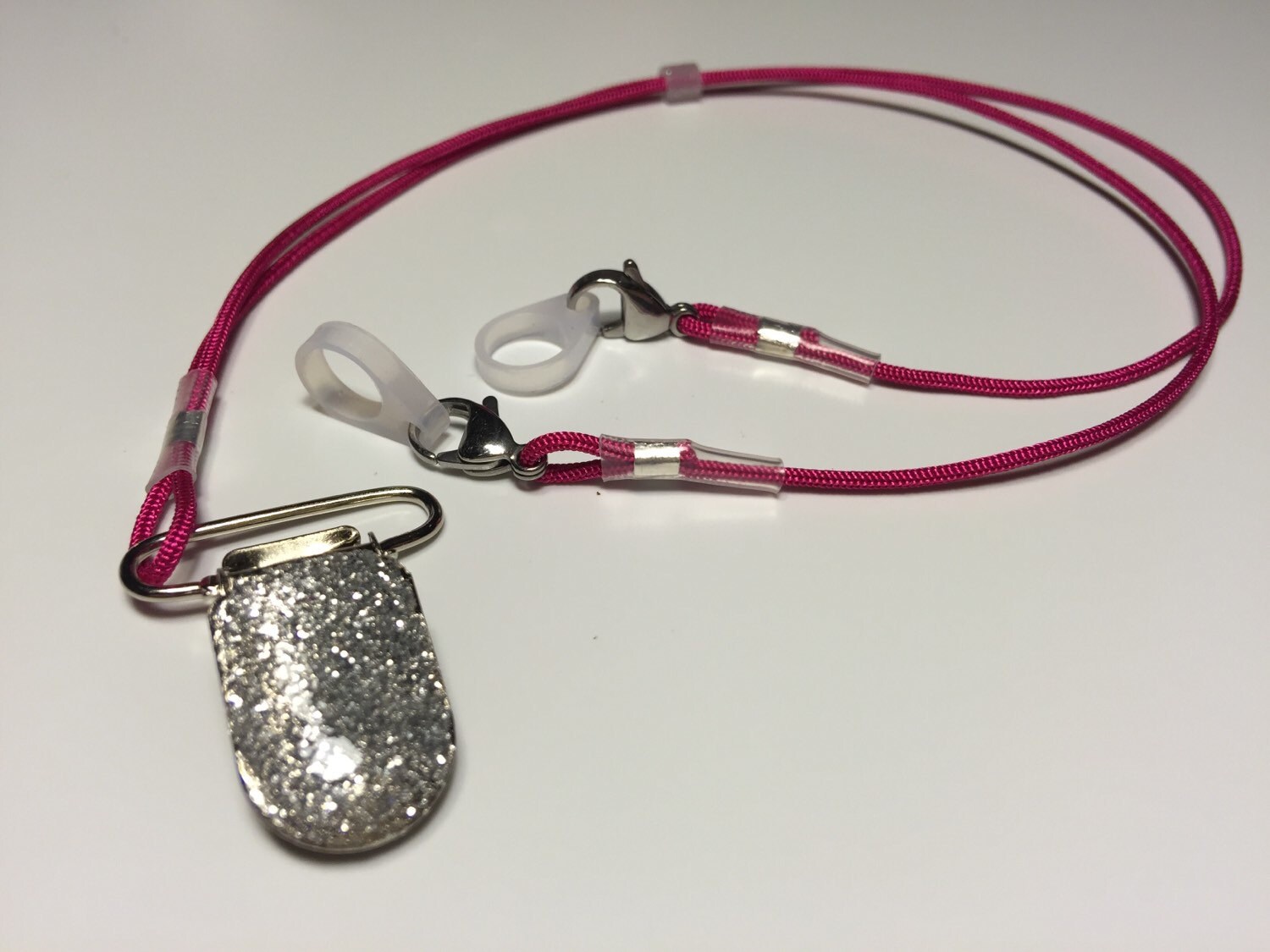 Sparkly silver and Pink Lanyard Hearing Aid or Cochlear