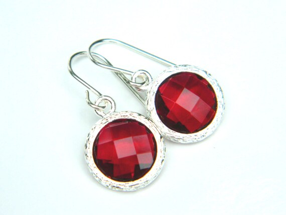 Items similar to Red Dangle Earrings, Red Ruby Earrings, Silver Cubic ...