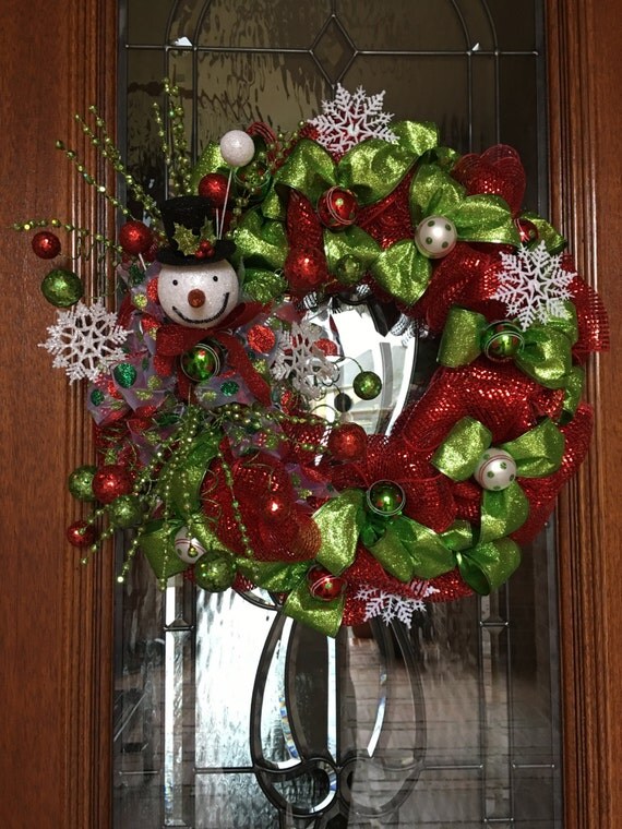 Green and Red Snowman Mesh Wreaths Page Two