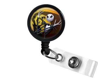 Yellow Jack Skellington The Nightmare Before Christmas Photo Glass / Bottle Cap Retractable ID Badge Reel