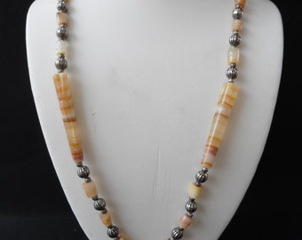 Very Lovely Natural Stone Long Necklace // Vintage