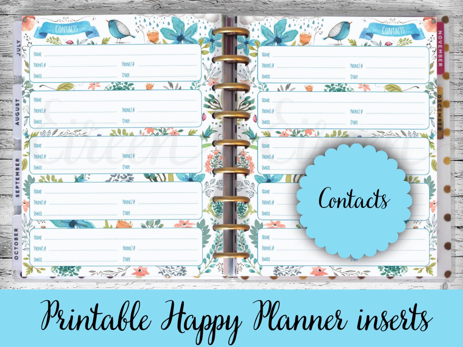 Happy Planner Printable Pages Contacts Pages Address Book