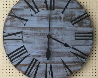 Gregory 28" oversized vintage style distressed painted wood wall clock