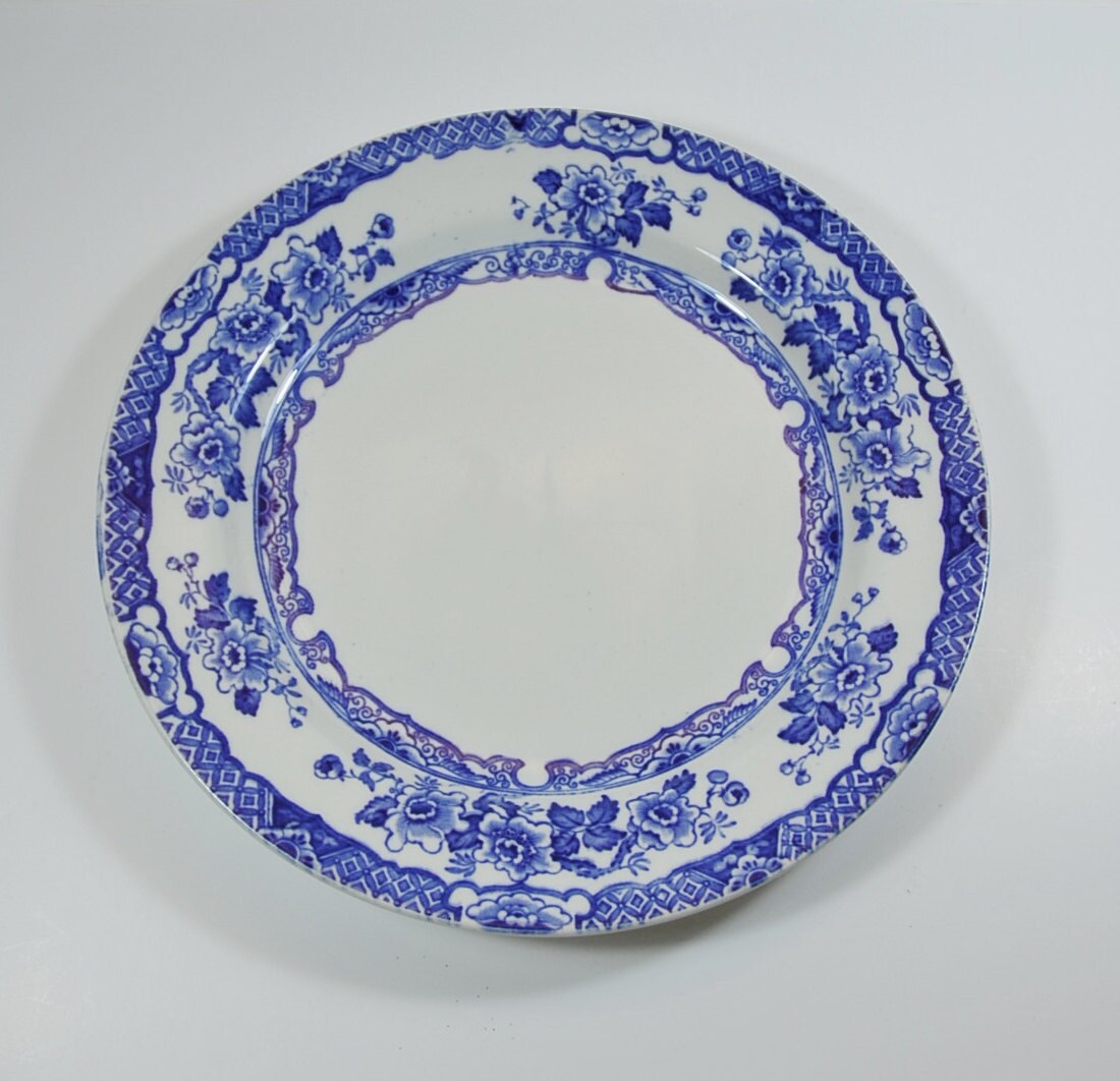 Antique/Vintage Blue and White Floral Dinner Plate
