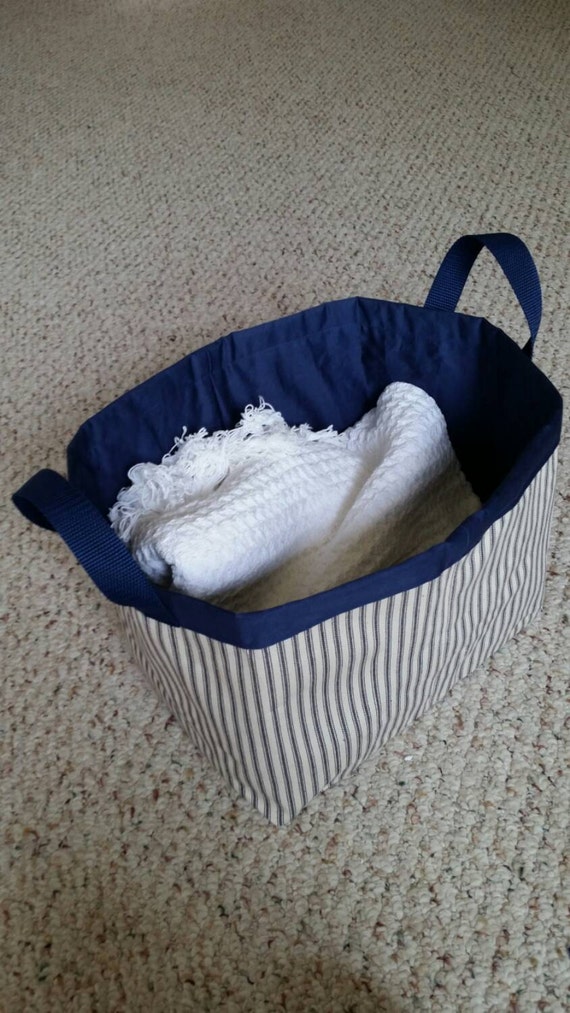 Fabric Storage Basket Bin Navy Blue Stripes Off by ForSunAndSand