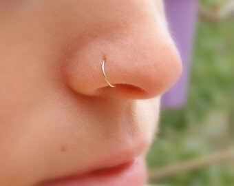 Thin Nose Ring , Gold Nose Ring , Hoop Earring , 8mm Inner Diameter , Cartilage , Tragus , Helix , 22 gauge