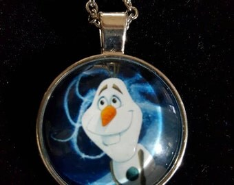 Frozen, olaf Inspired Charm Necklace, Pictured Cobochon,Cobochon,An 18 in Necklace,Special Gift, Special Necklace, game inspired, Silvertone