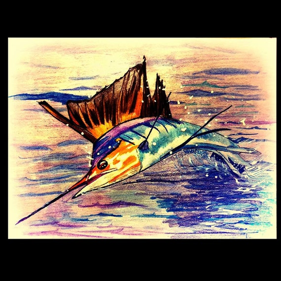 SAILFISH Abstract Colorful Charter Fishing Fish Coastal Ocean