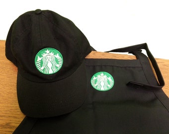 Halloween costume Black New Logo Starbucks barista apron and hat set,both adjust one size fit all